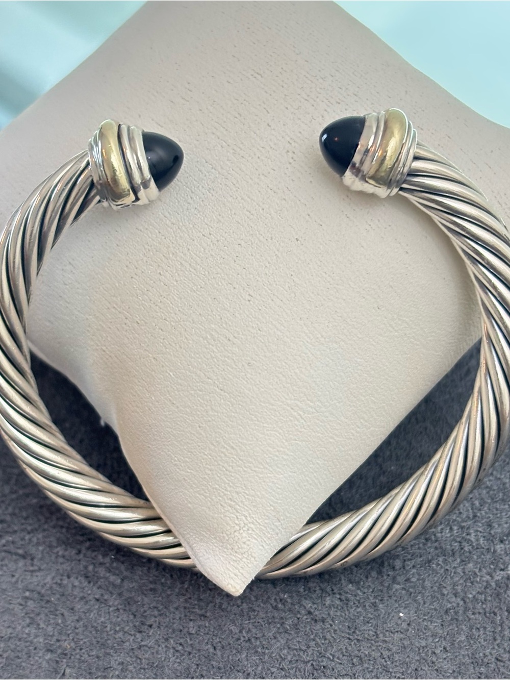 David Yurman 925 & 14k Gold 7mm Bracelet with Black Onyx-Medium